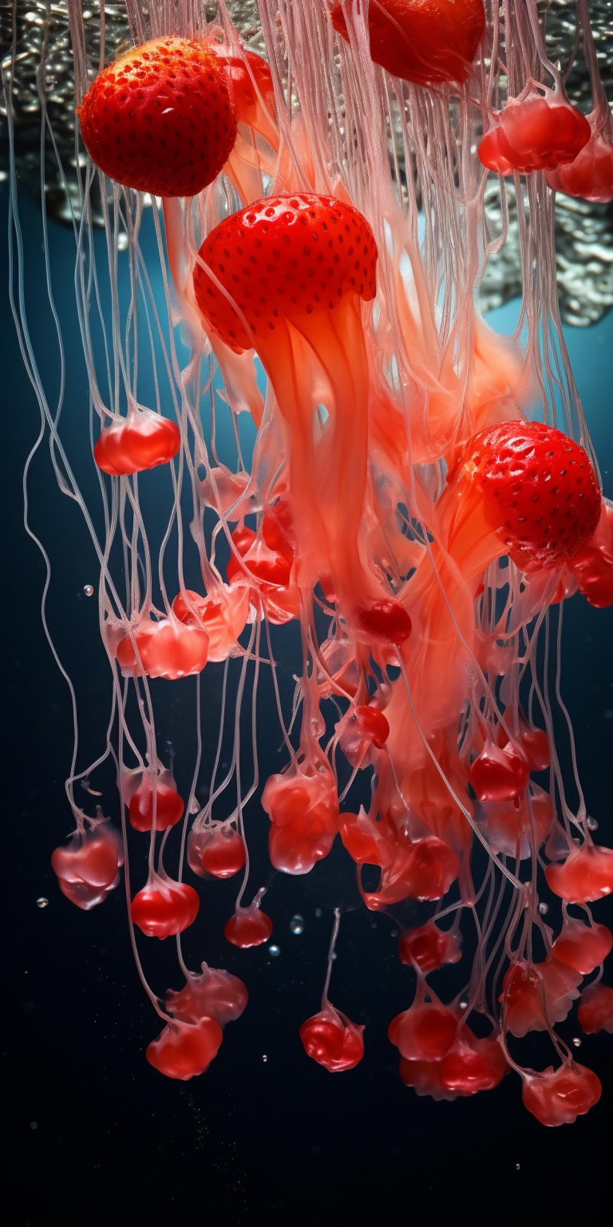 Strawberry jellyfish with strawberry berries, stunning sea photo