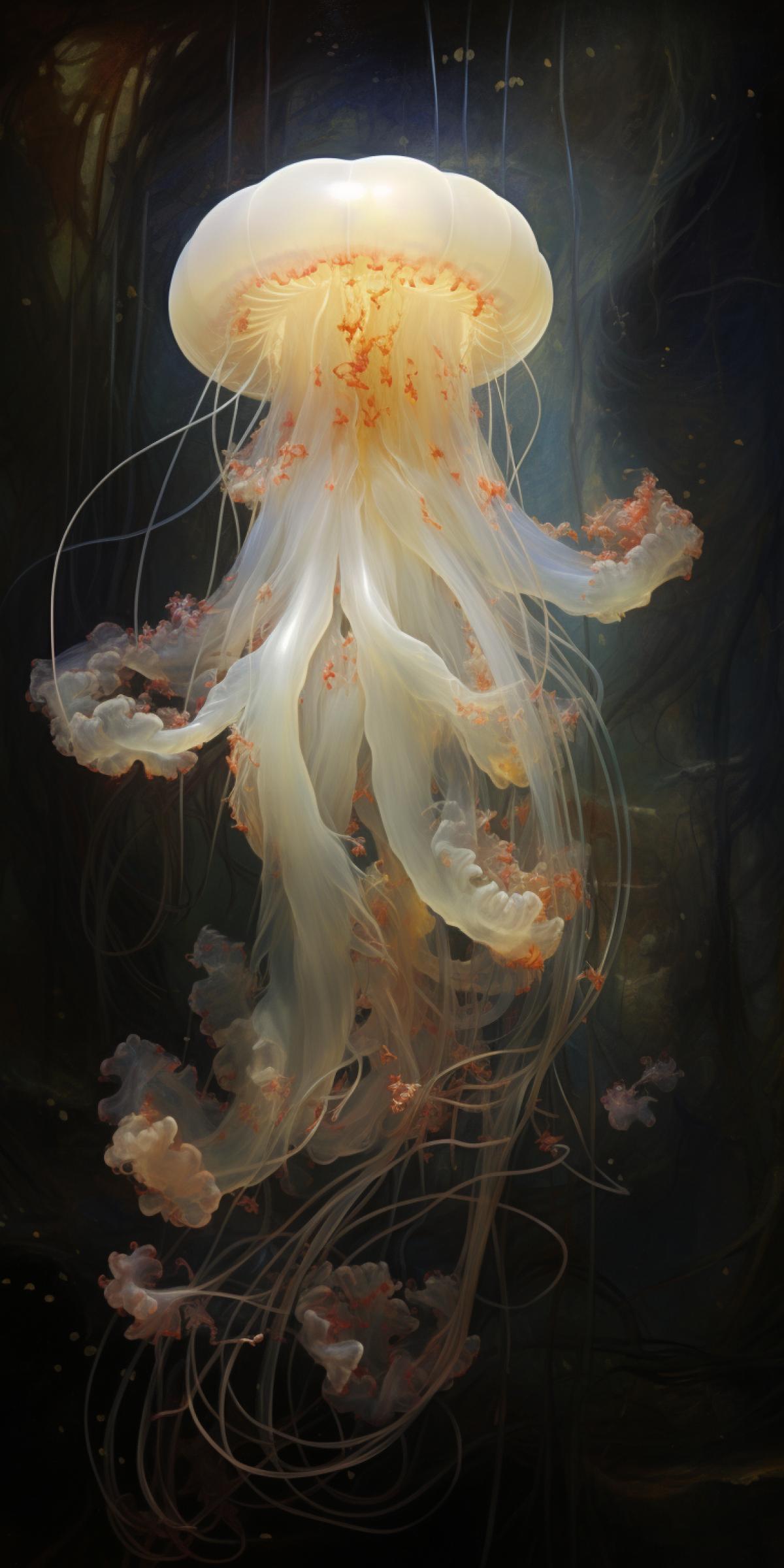 Jellyfish in the sea in the style of Rembrandt