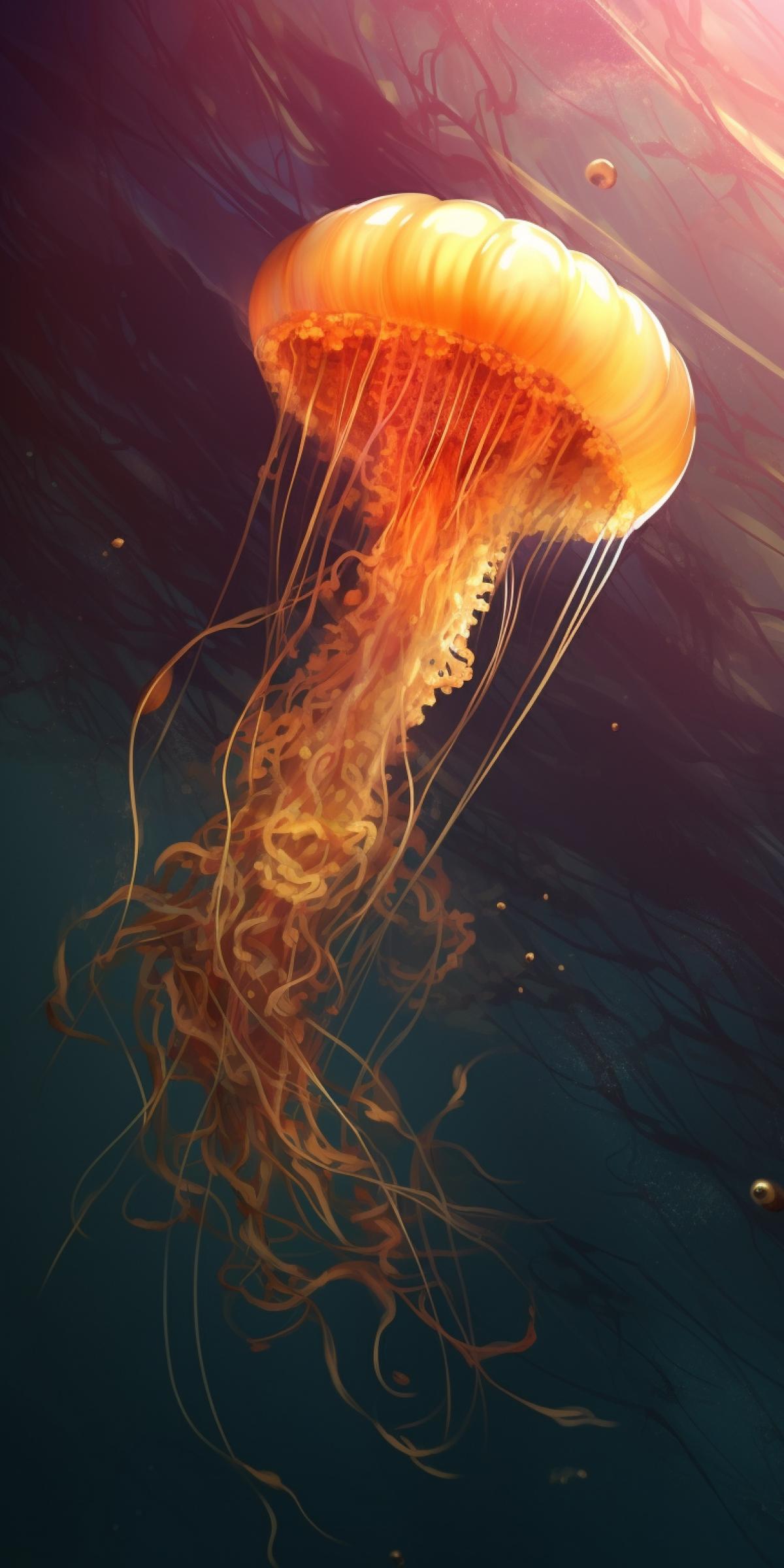 Jellyfish in the sea in the style of Rembrandt