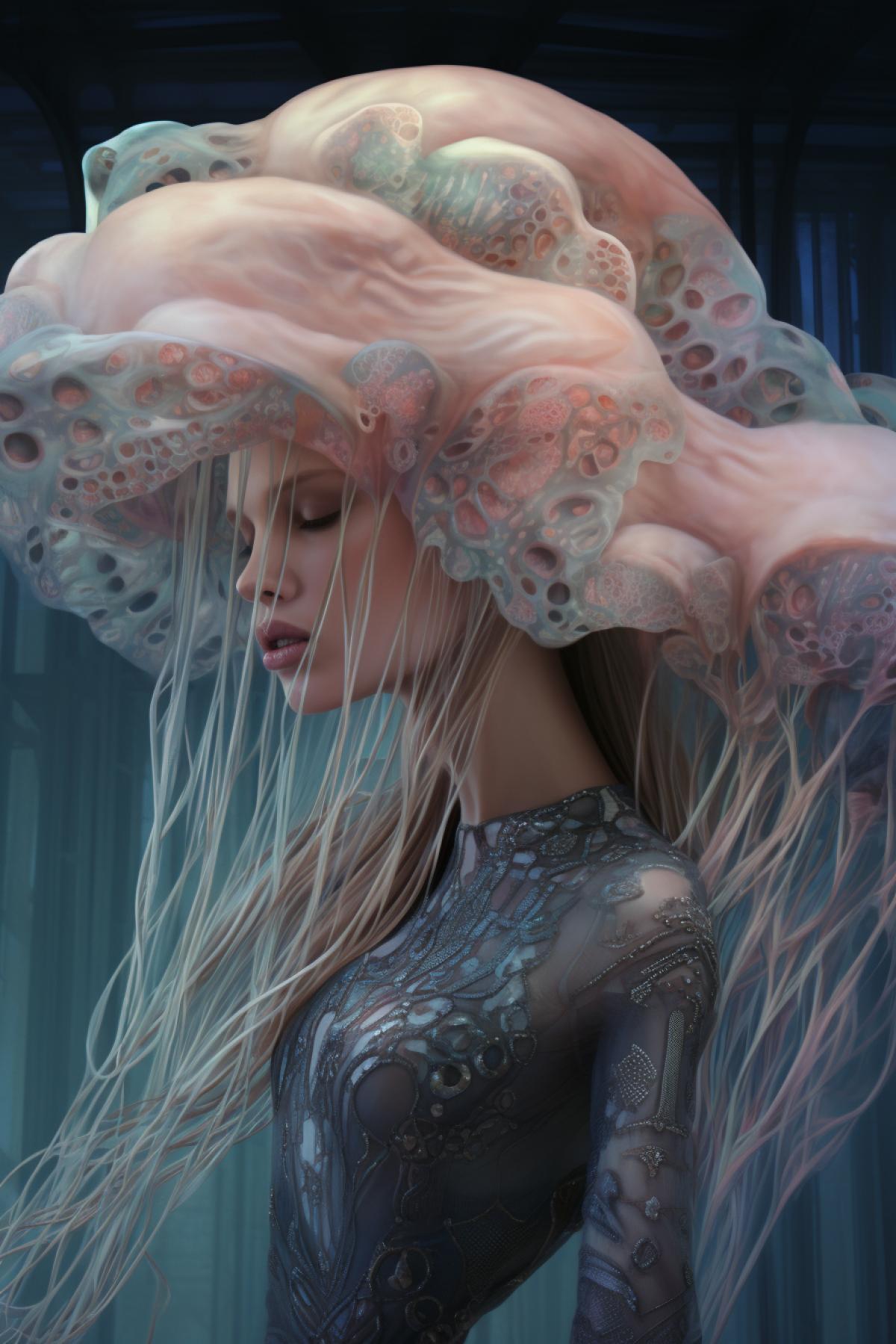 beautiful jellyfish mermaid surreal, extremely detailed,