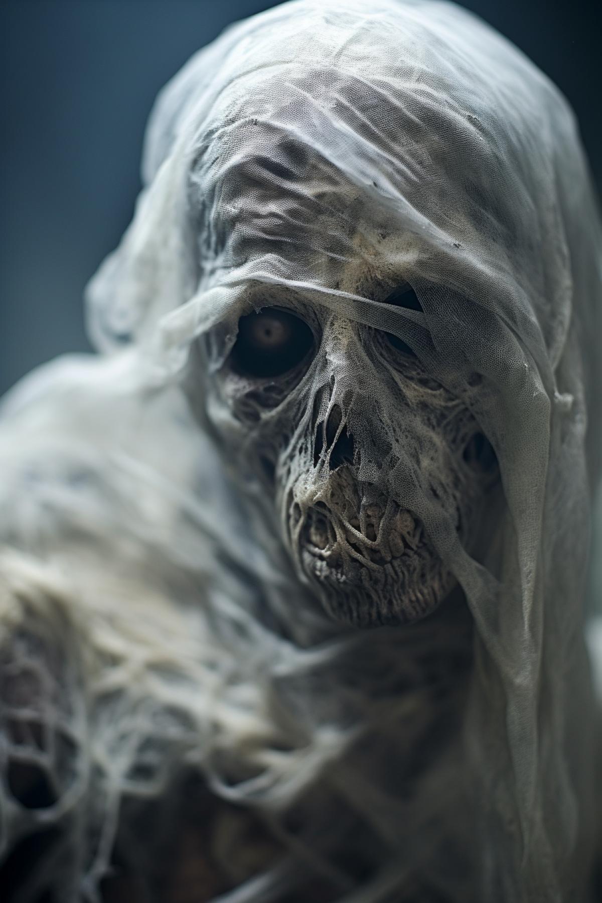 A close-up of a scary ghost, Macro lens, highly detailed