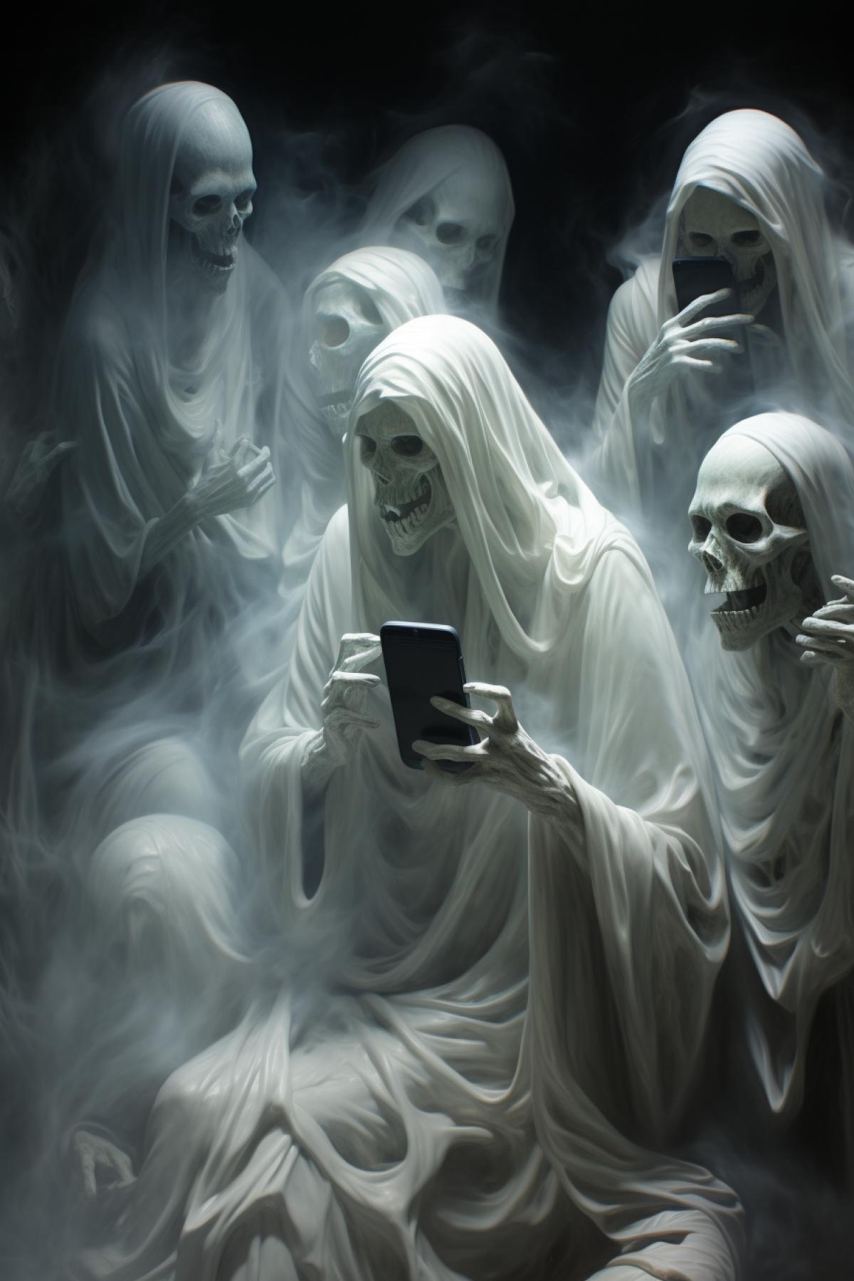 ghosts oozing out of cellphone, creepy, photorealistic