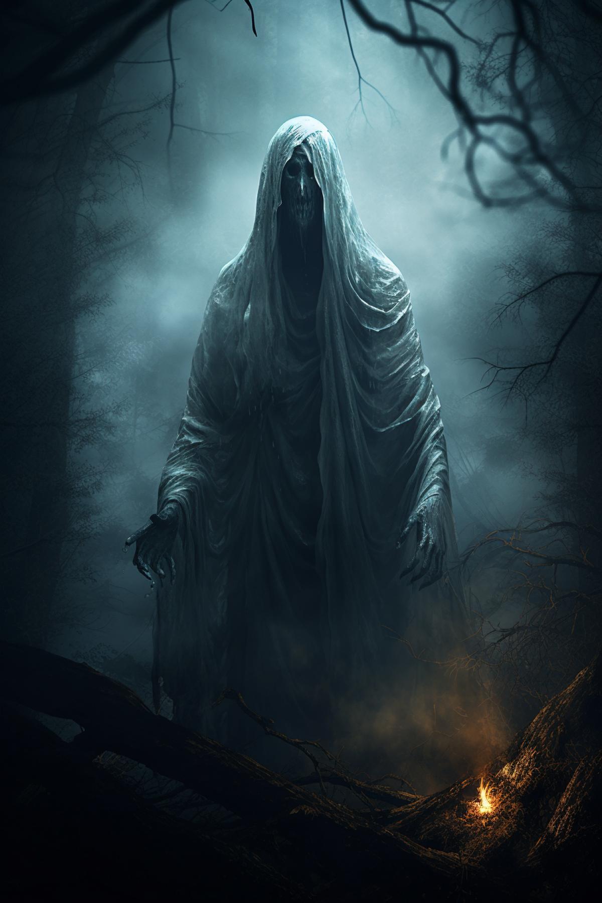 halloween scary ghost in the dark forest monster