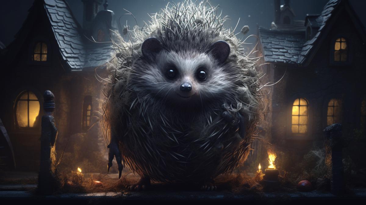 Hedgehog ghost in a dark old house