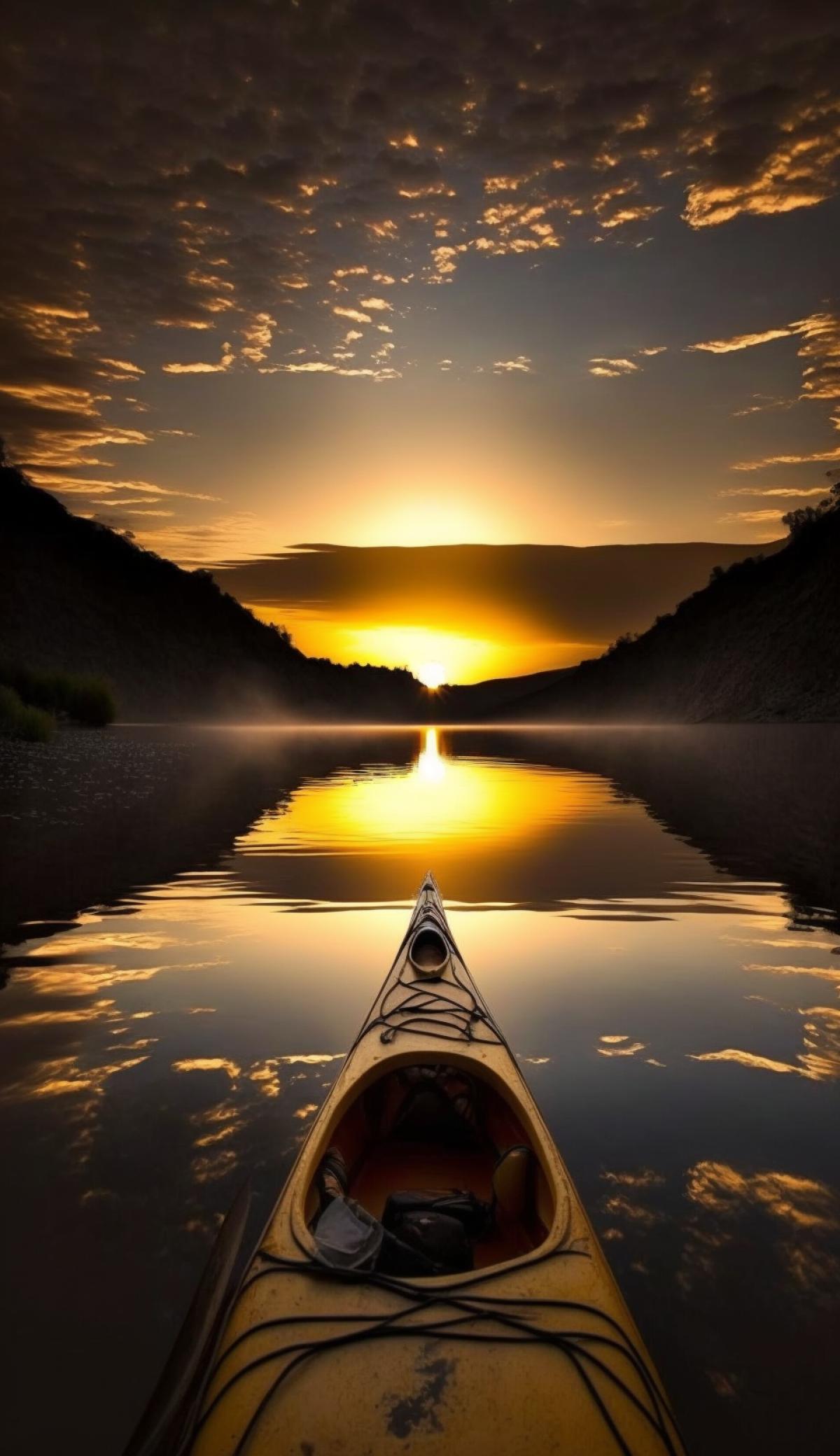 kayaking on the river towards the sunrise, beauty