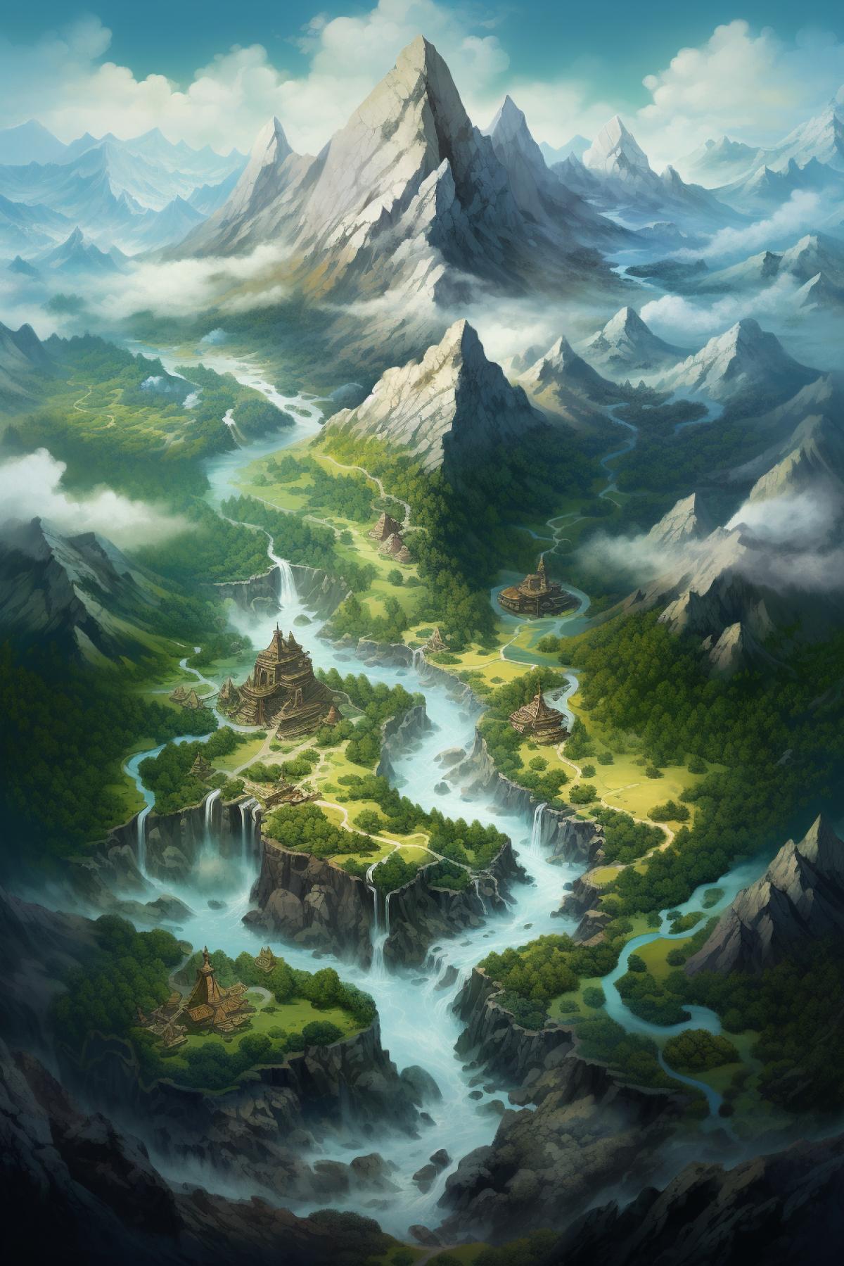 Design a game map, three kingdoms, mountains, glaciers, forests, rivers