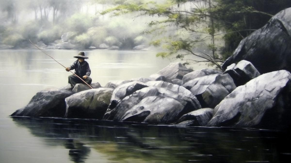 Fisherman on the river Japanese painting
