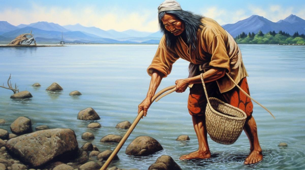Fisherman on the river Japanese painting