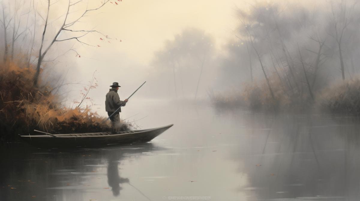 Fisherman on the river Japanese painting