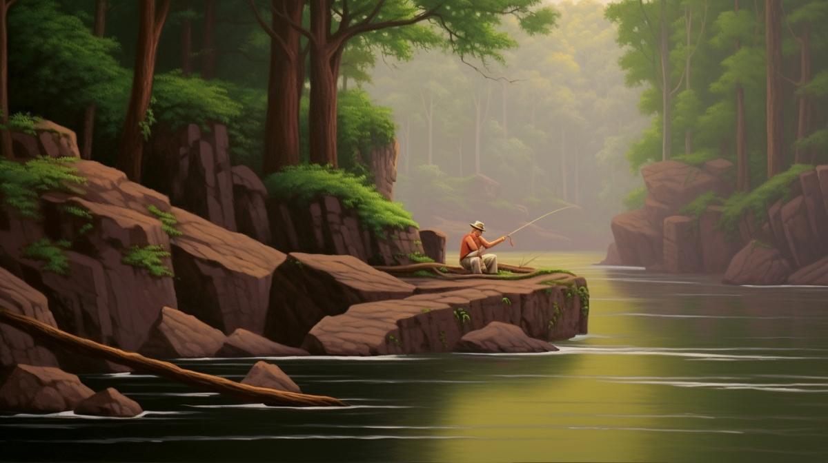 Fisherman on the river Japanese painting