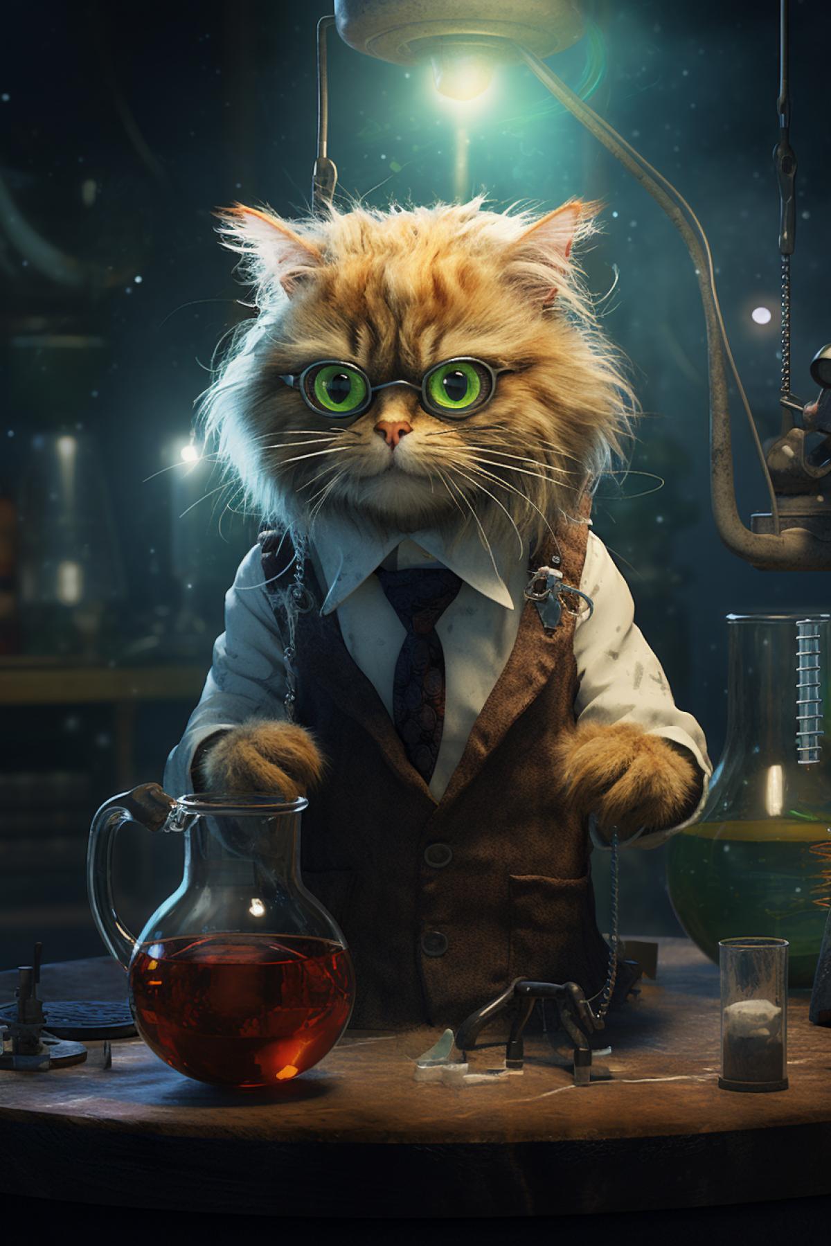 Imagine mad scientist cat in laboratory