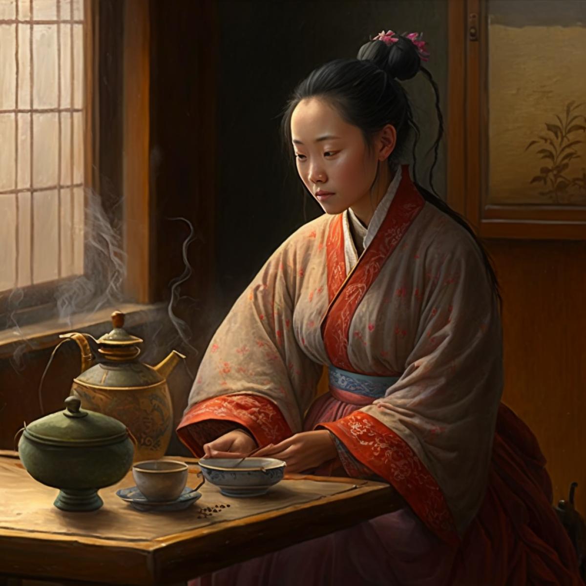 Traditional Chinese tea ceremony, dawn tea, Chinese girl