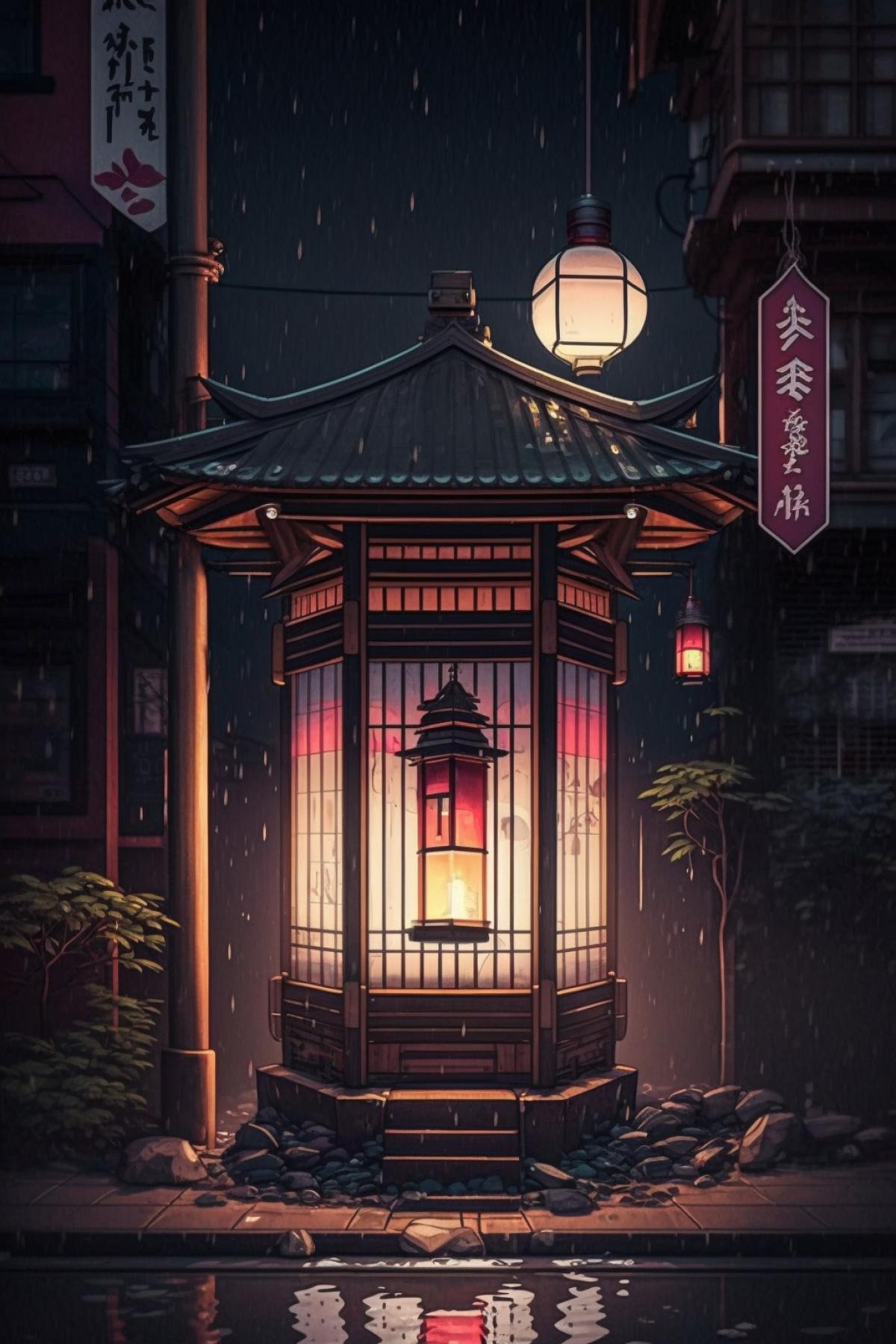 Night, street, huge lantern.