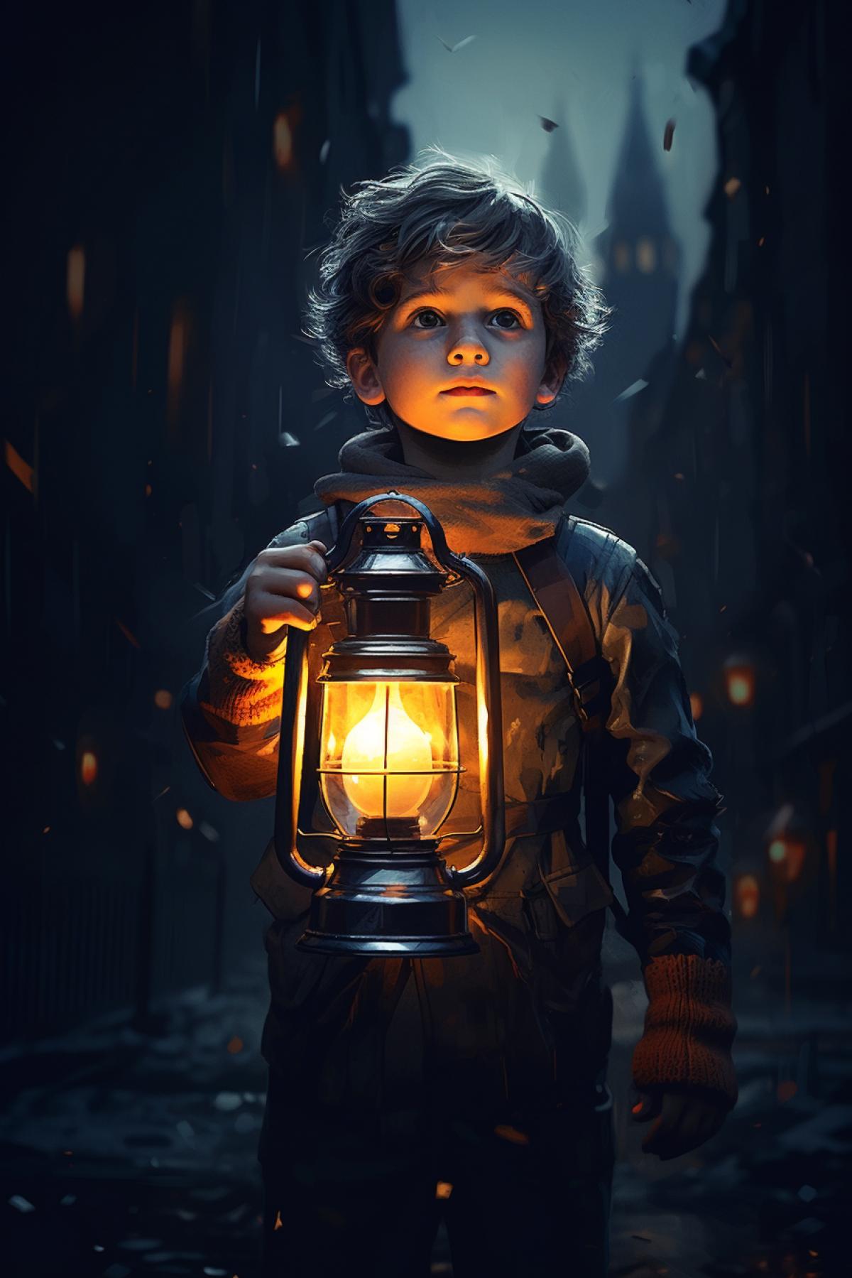 Lost and found: A child gets lost in an unfamiliar city. But then he saw a bright lantern and behind it was a policeman who helped him find his way home.
