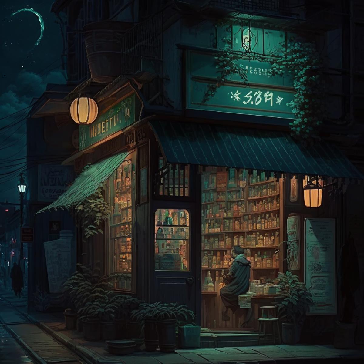 Night, street, lantern, pharmacy