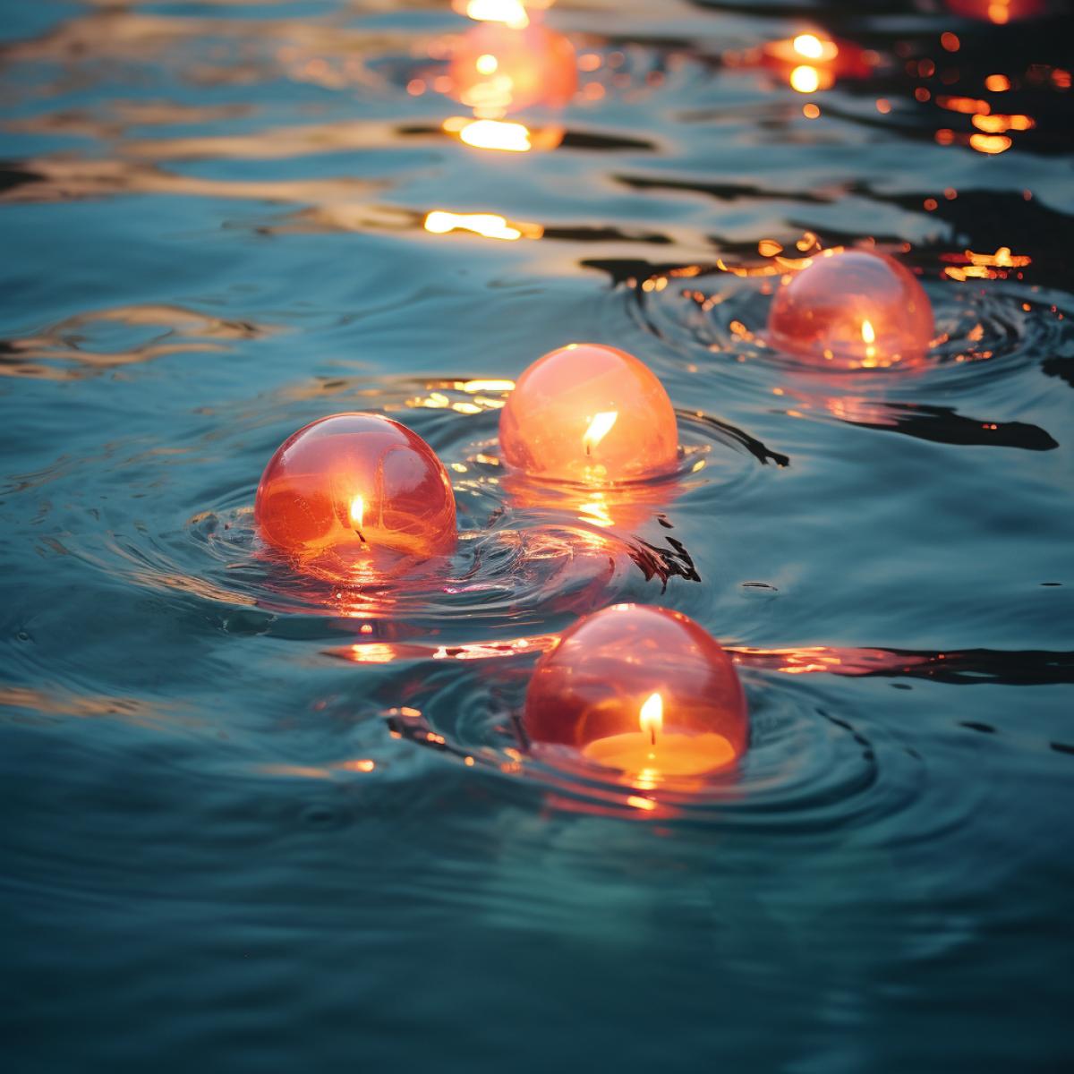 a colored flair light in the water, in the style of lomo, whimsical com4ks, 35mm lens, luminous spheres, lively seascapes, flickr, chalk