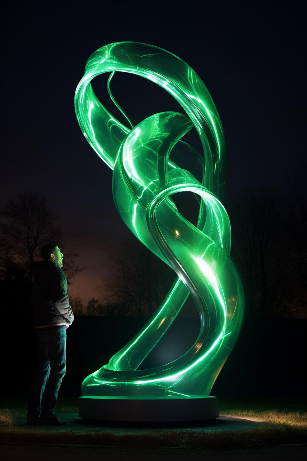 a large sculpture is lit up, in the style of light emerald and light dark, fujifilm eterna 250t type 8560, etam cru, squiggly line style, hendrick cornelisz vroom, franck tacito, transportcore