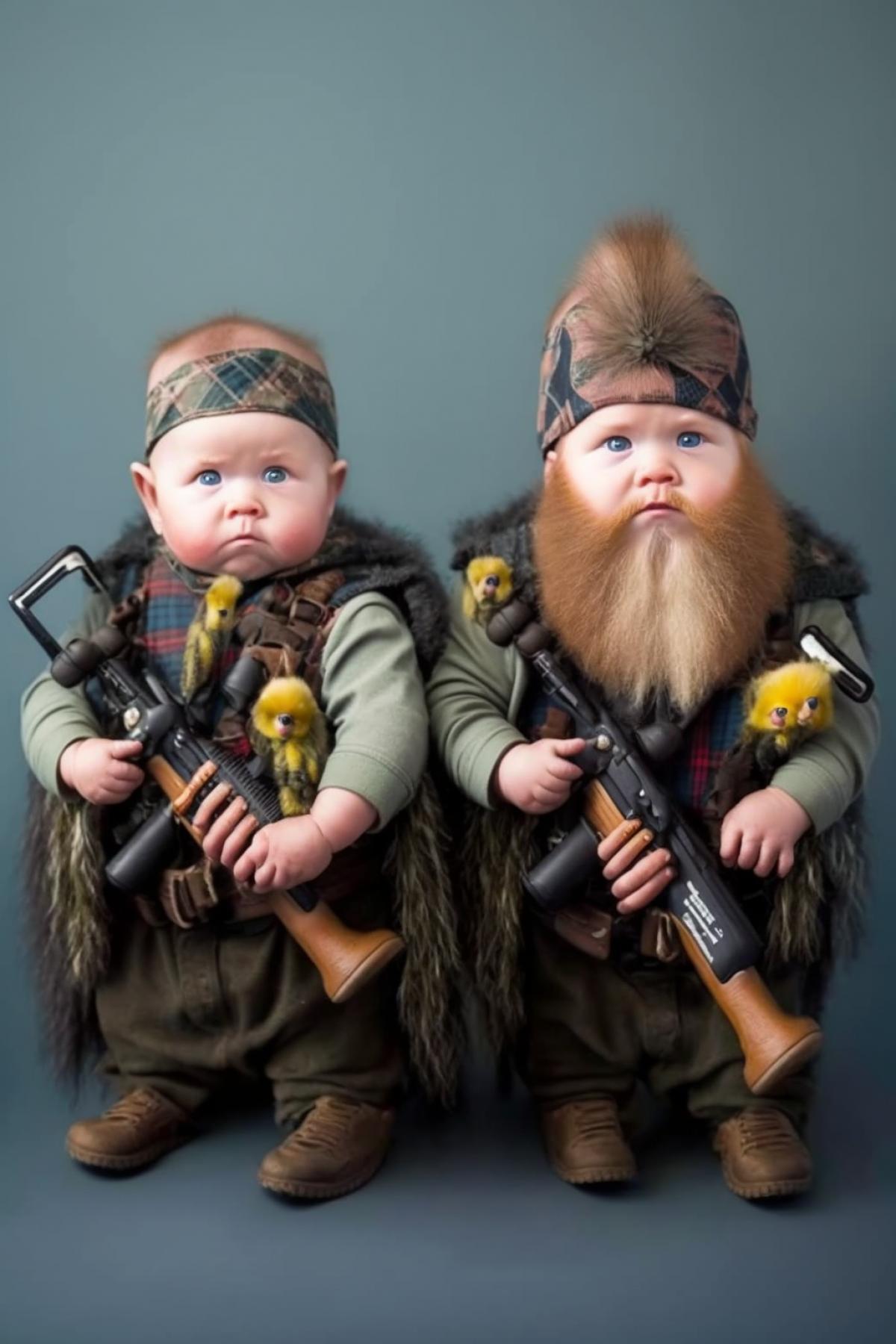 Bearded babies go hunting