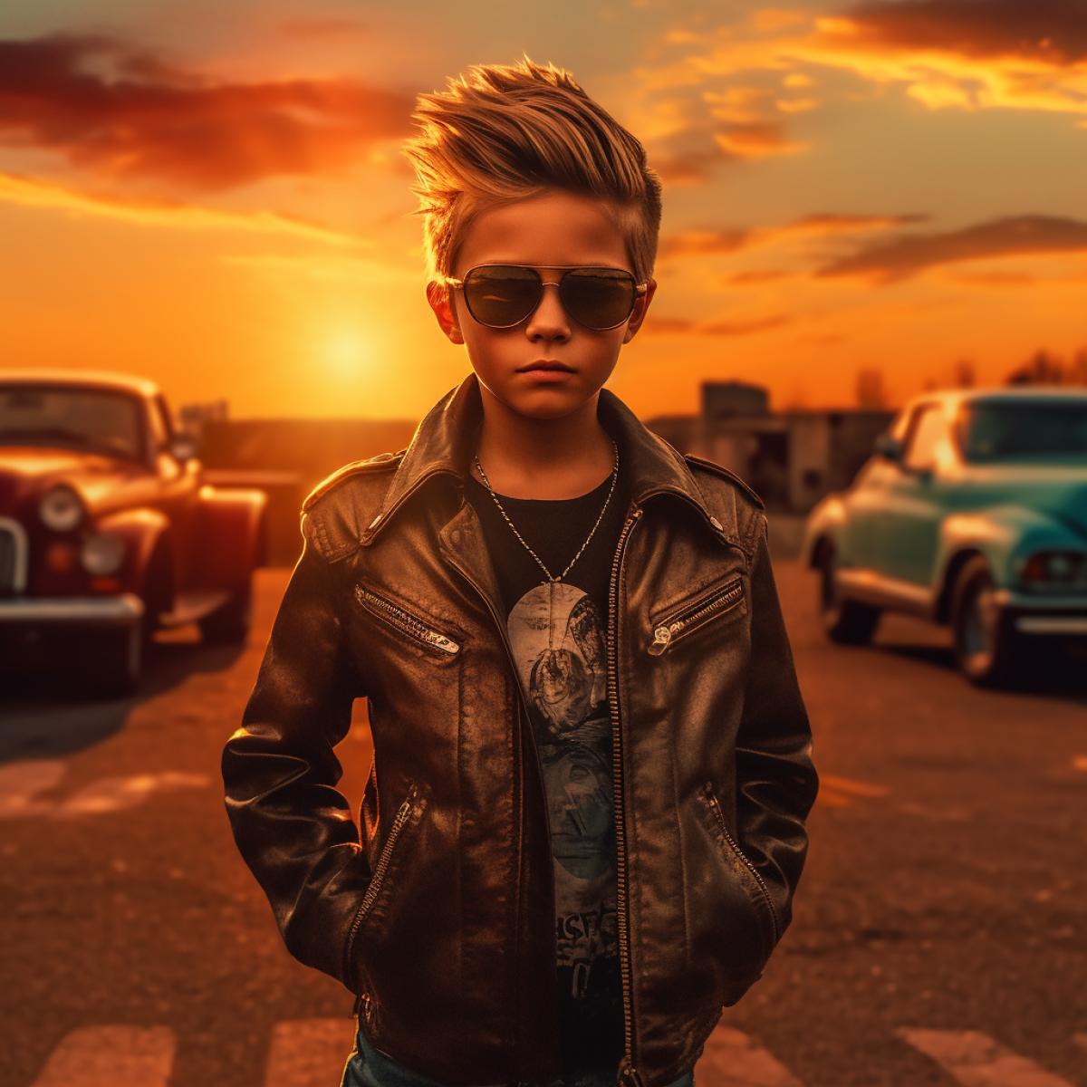 cool child, Dodge, leather jacket, sunset, traveler