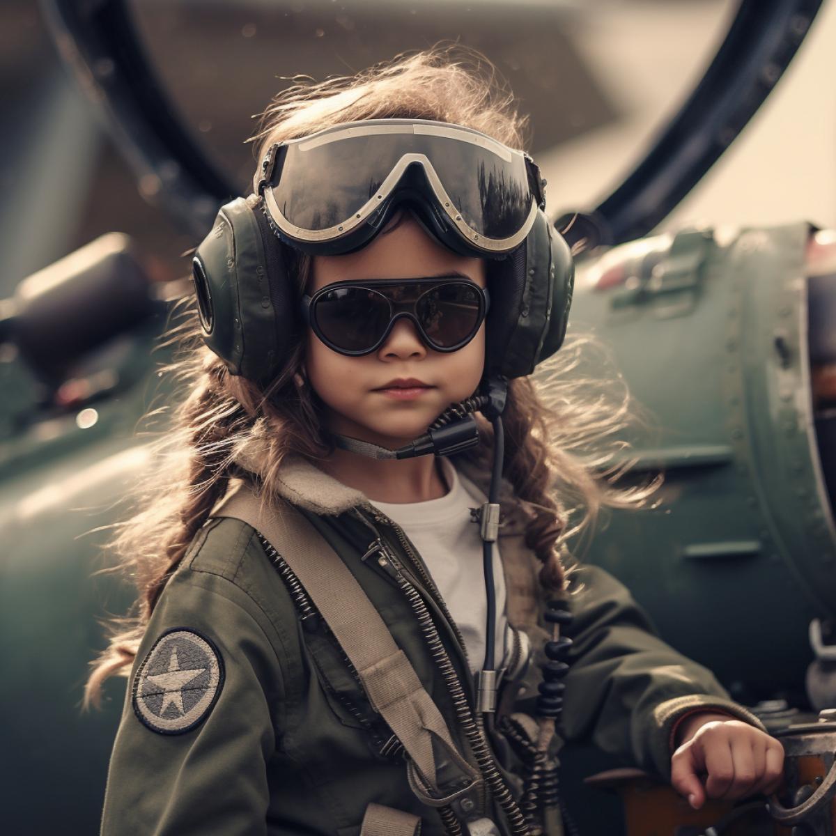 cool girl 5 years old, fighter plane, test pilot, Rassvet,