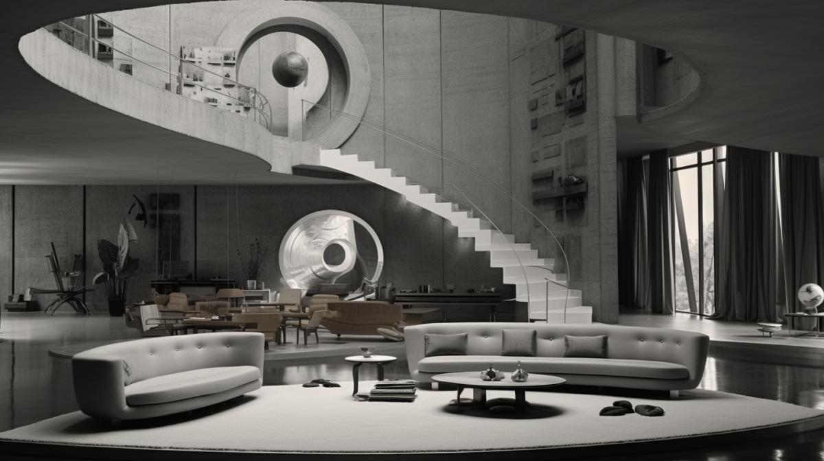 Interior by Louis Kahn, Living Room with intricate detail, photographed by Ezra Stoller, color photography