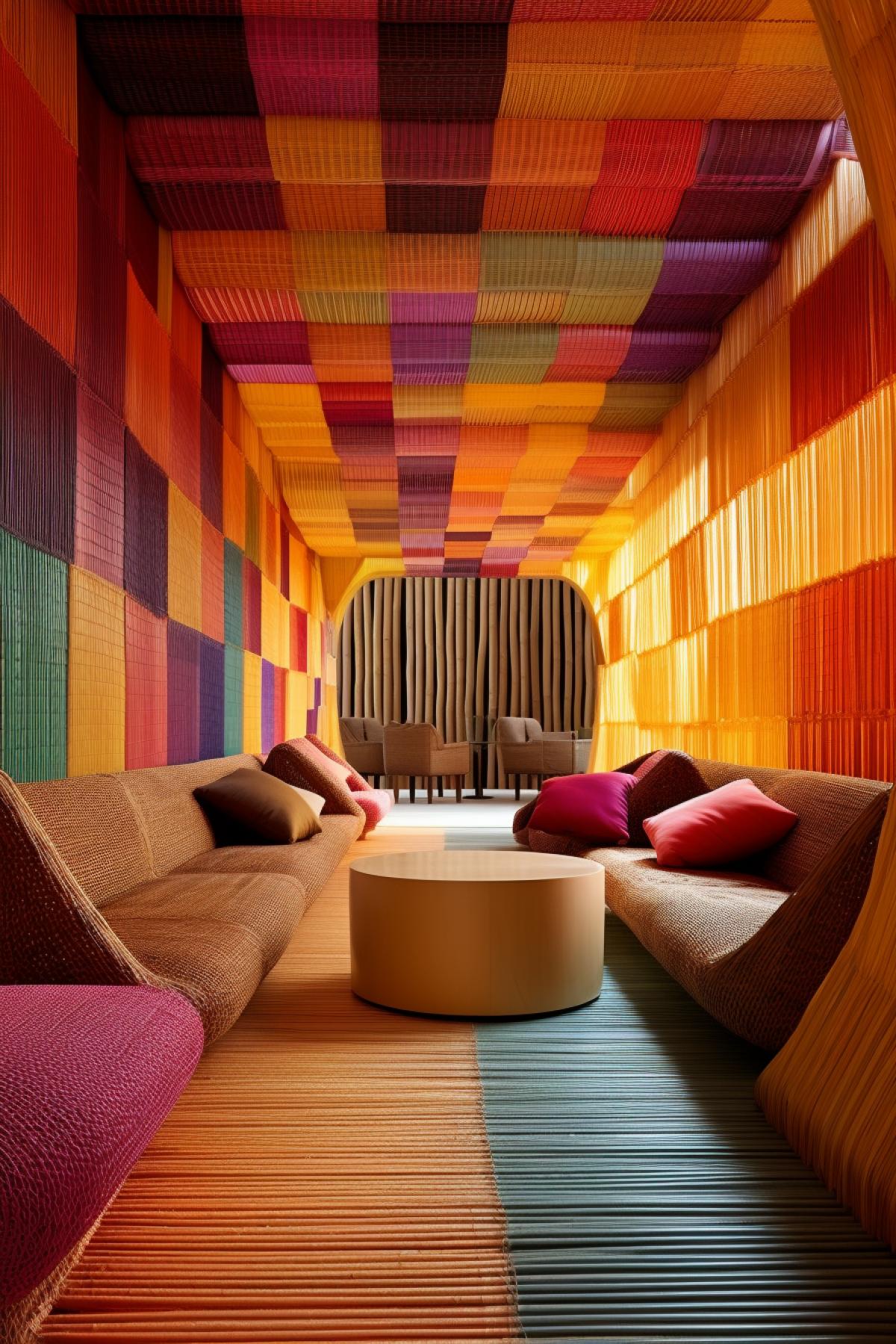 a modern room design made entirely of colorful straw mat, Patricia Urquiola, amazing interior design