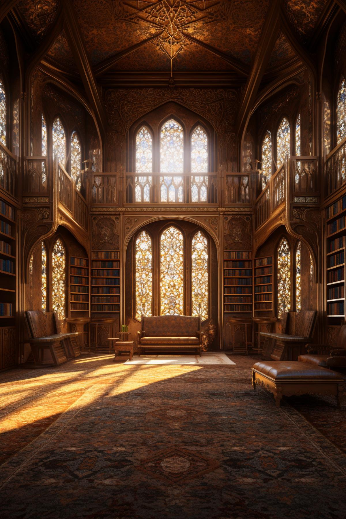breathtaking library Persian paisley palace interior, sweeping view, volumetric light, ambient occlusion, luminescent, light and shadows, hyperrealistic, intricate and detailed, 20mm lens, 8k hd