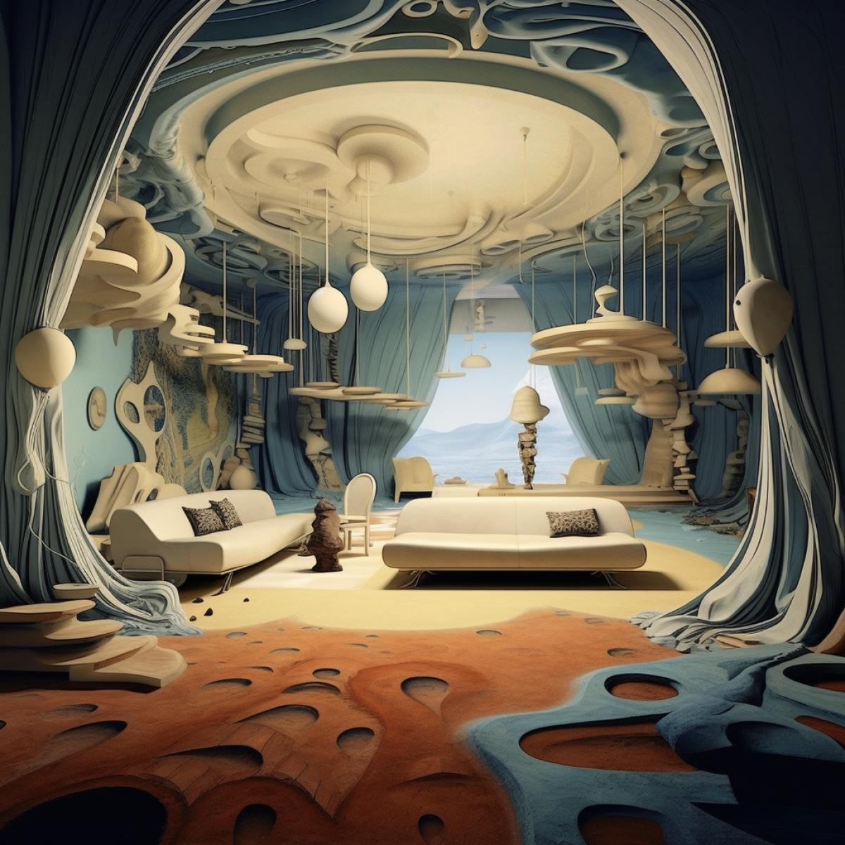 interior in the style of surrealism Salvador Dali
