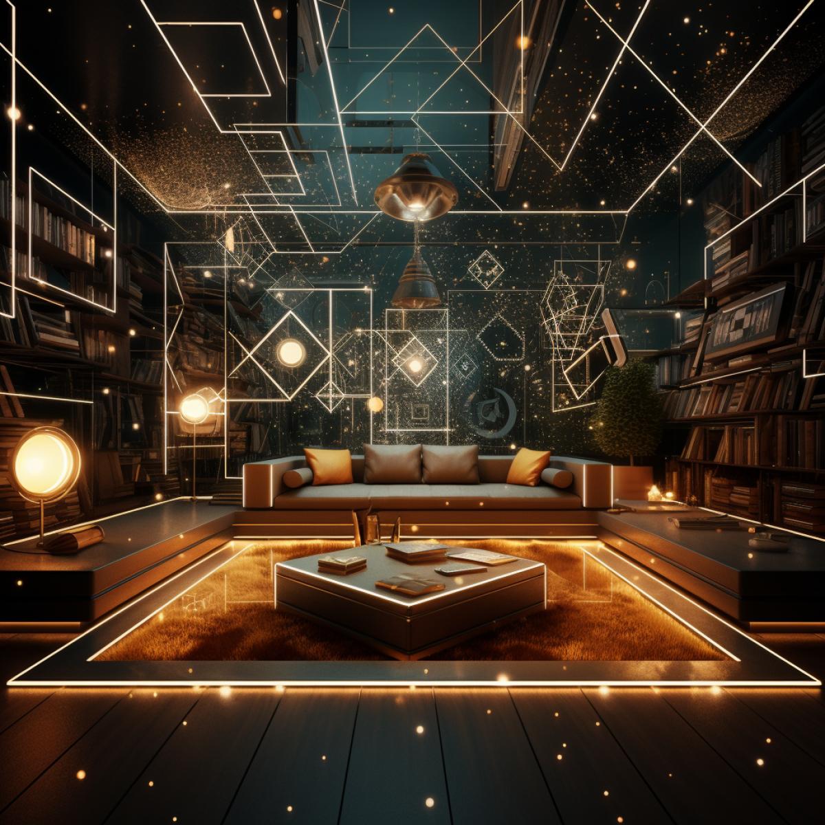 Quantum Physics Interior: Using geometric shapes, glowing lines and obscure optical illusions to create an interior that reminds you of the mysteries of the world of quantum physics