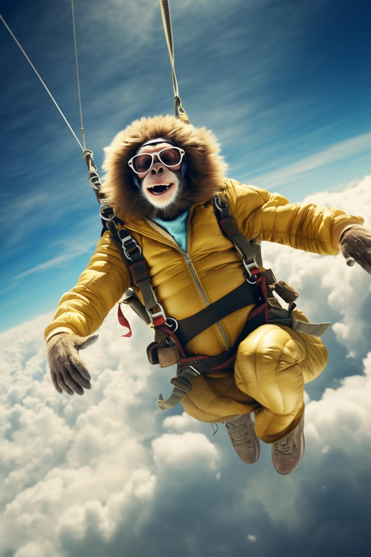 the coolest monkey skydiving with banana parachute,