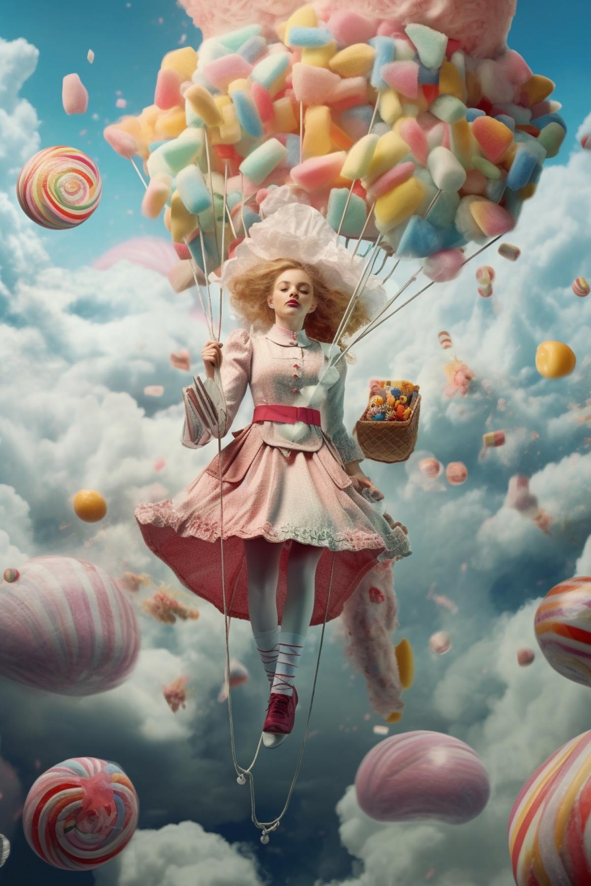 Girl on a parachute covered in sweets