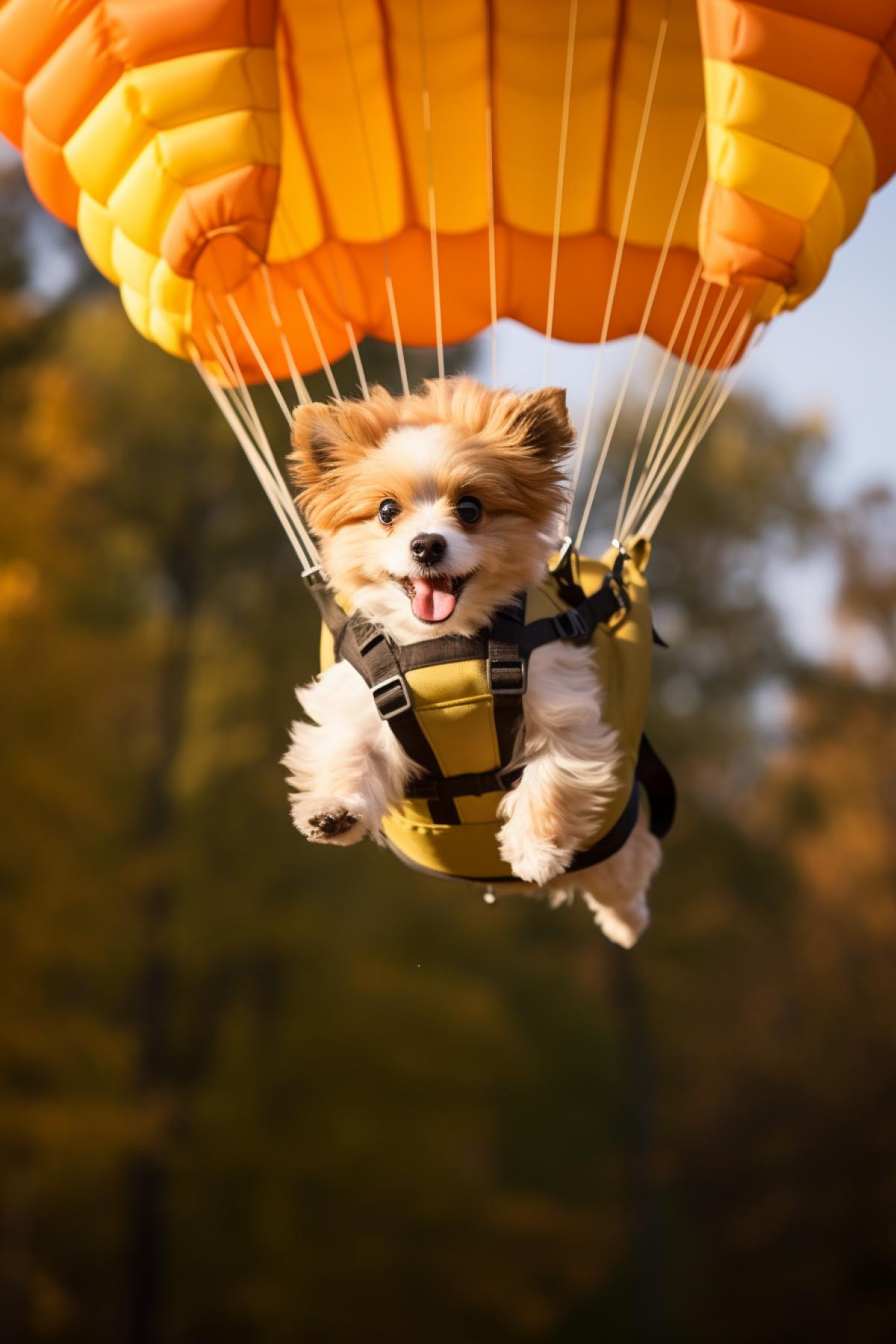 funny dog jumps with a parachute