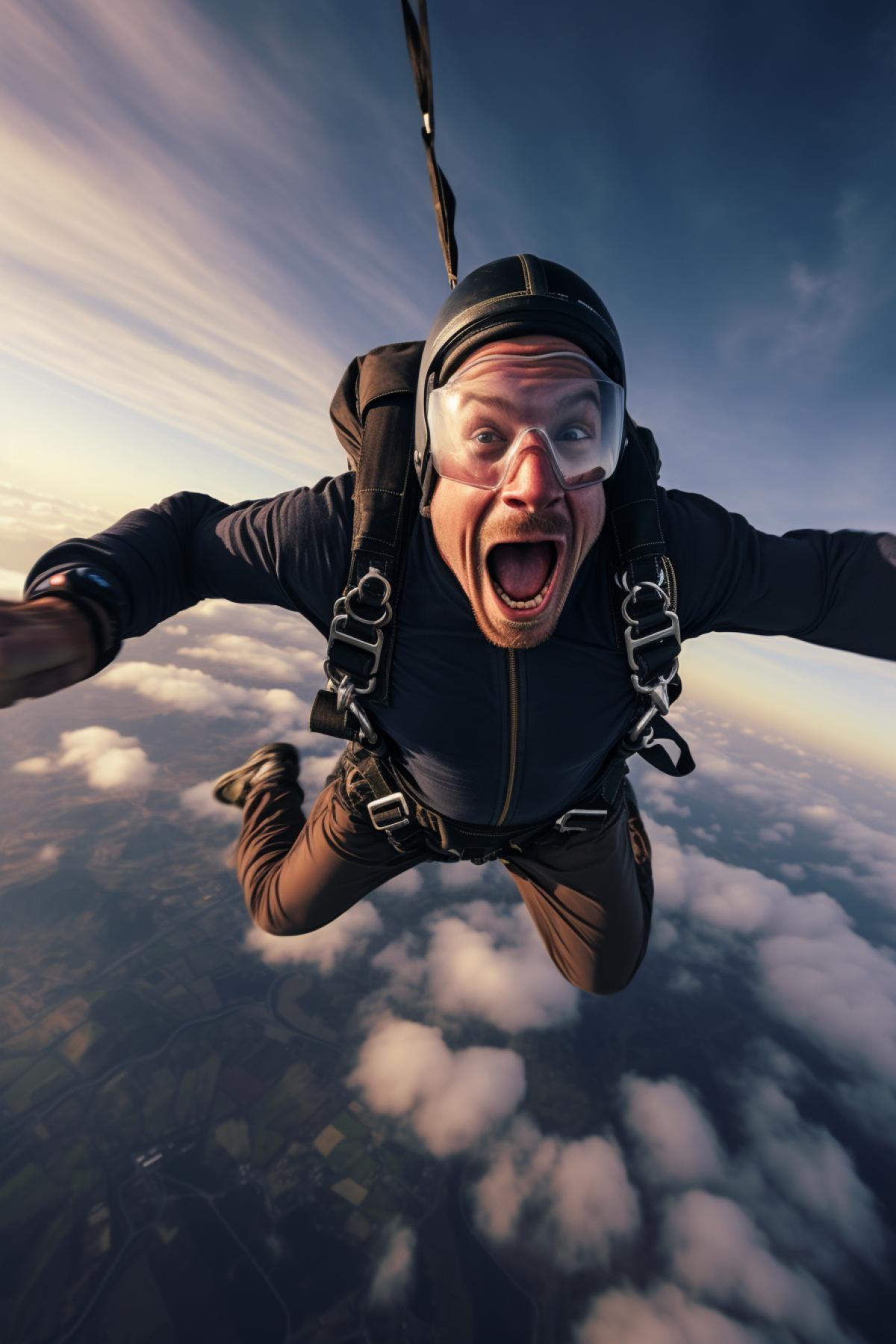 inspiring emotions of a skydiver in flight