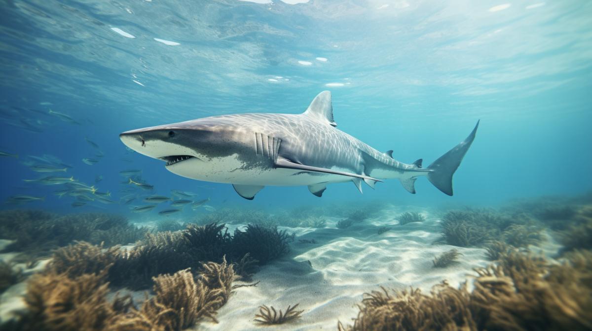 Shark in shallow water, 8k, clear background