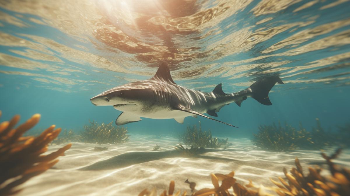 Hammerhead shark in shallow water, 8k, clear background