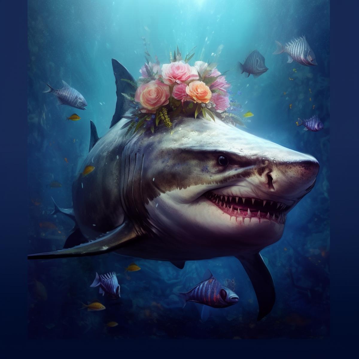 Beautiful queen shark, underwater world, kingdom, greatness, power, bright colors