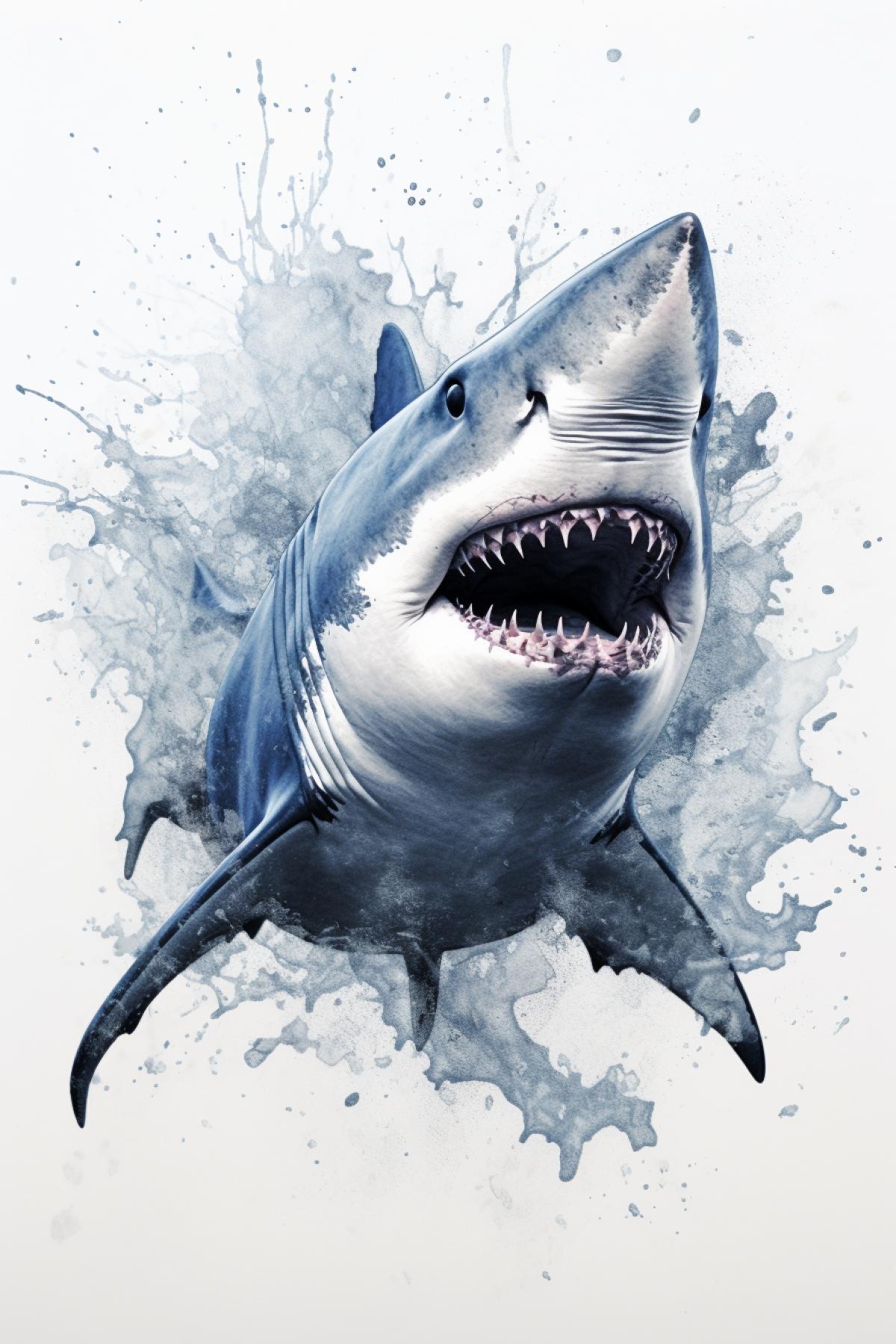 an shark is drawn on a white wall, in the style of subtle ink application, white and blue, minimalism with movement, animated gifs, angura kei, monochromatic sketches, massurrealism