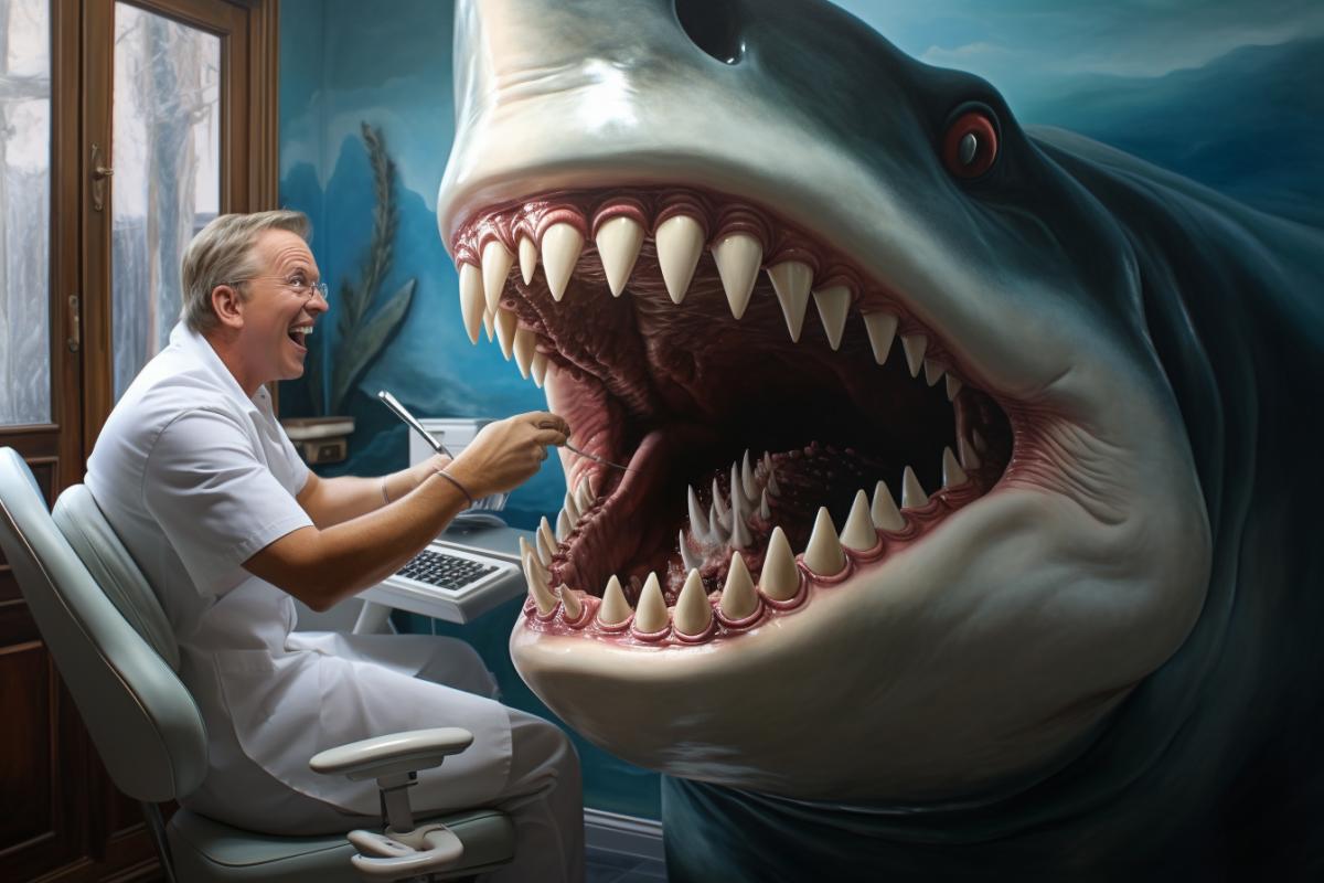 Shark at the dentist, photorealism
