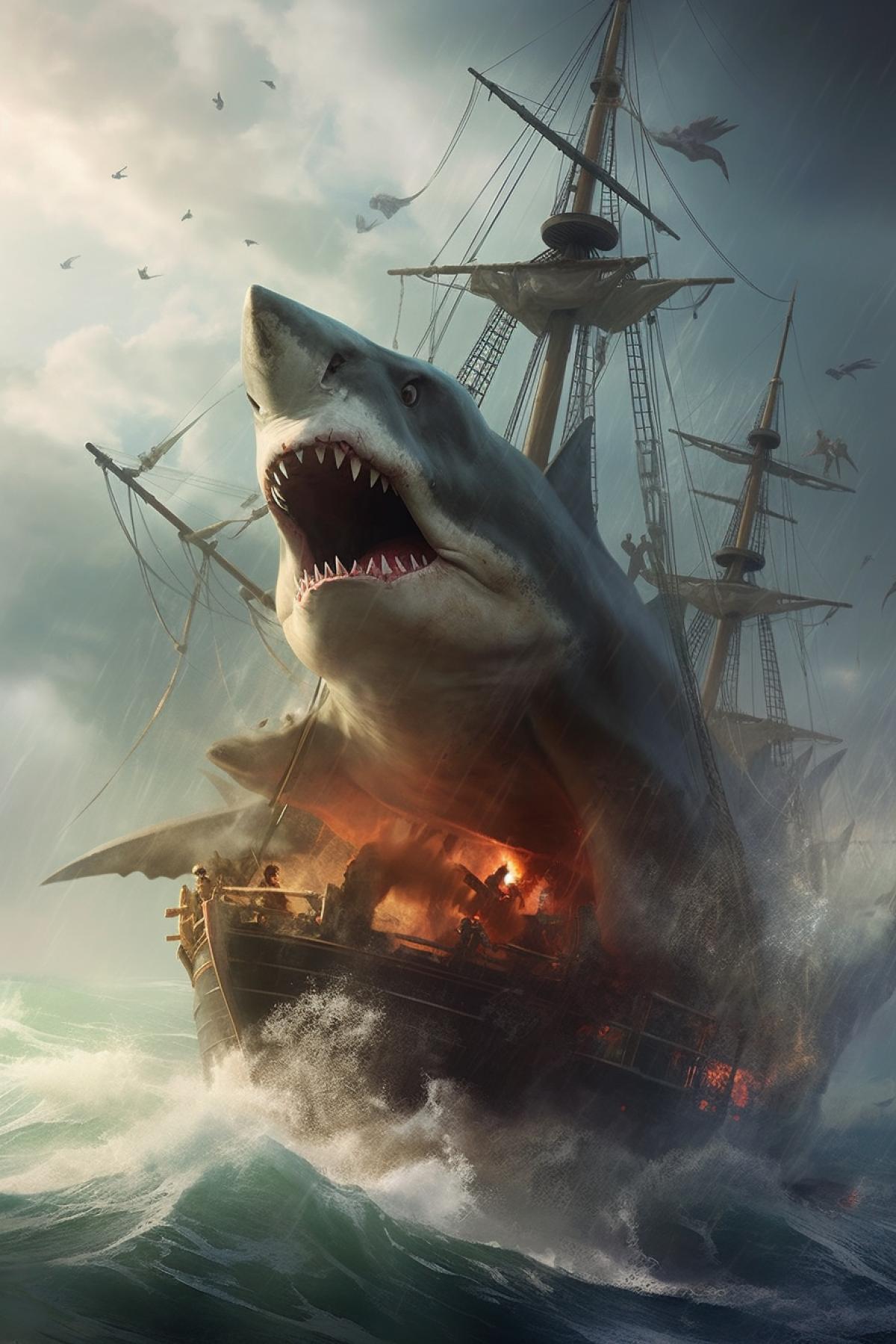 A shark attacked the ship
