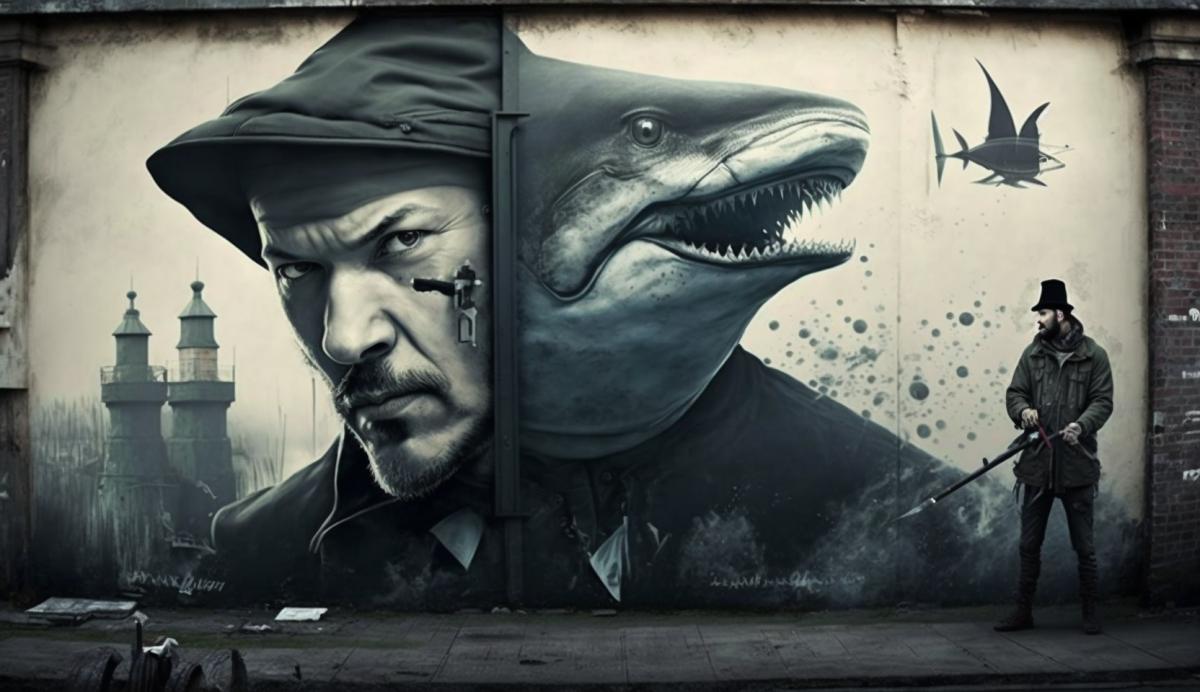 Shark pirate, street art.