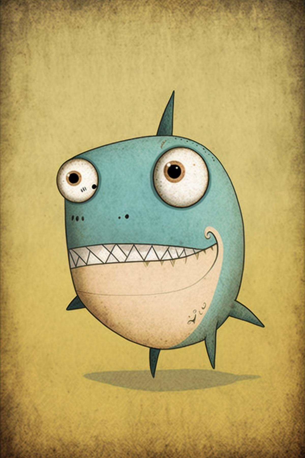Doodle shark winks with its right eye