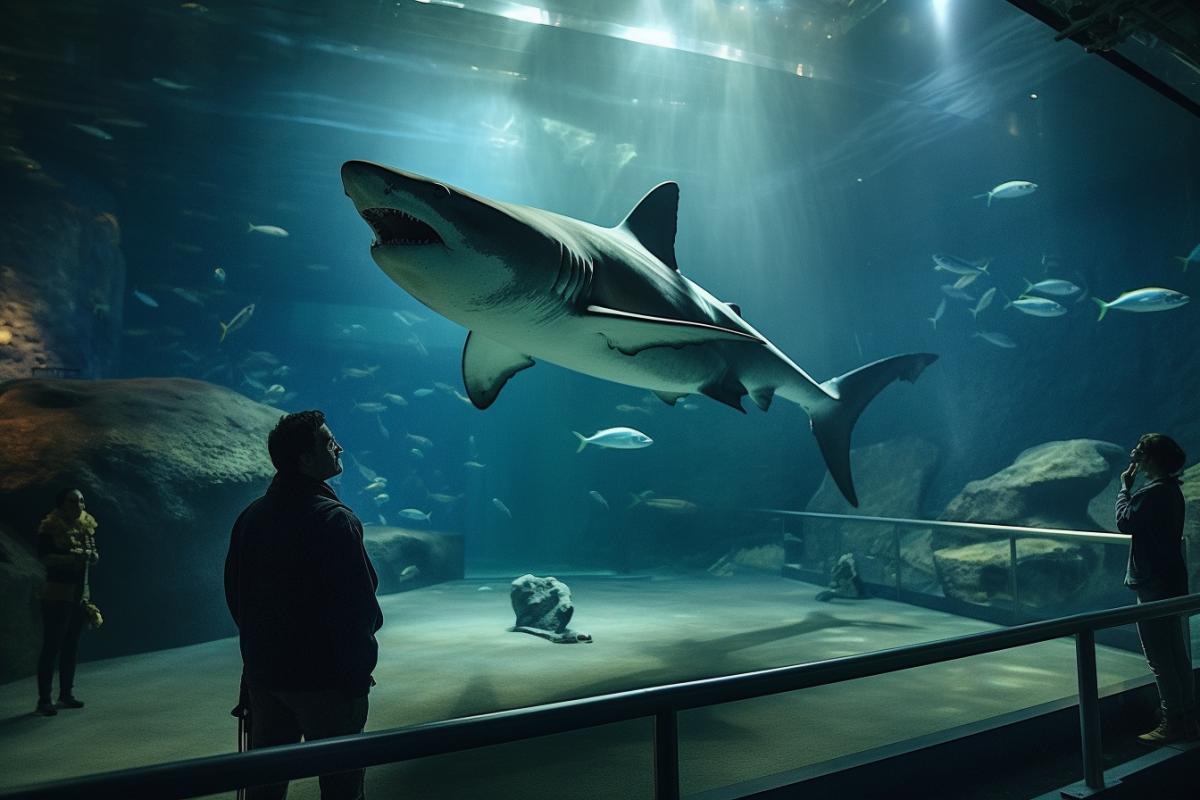 a shark in an aquarium that a photographer is trying to photograph