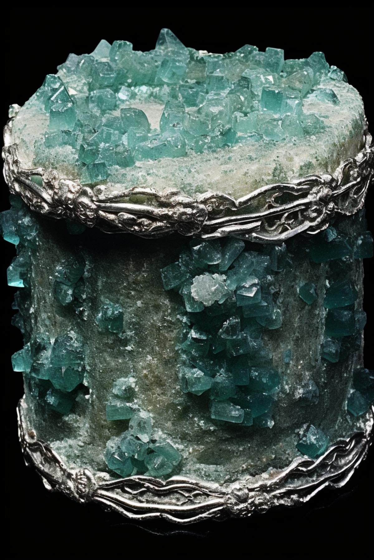Jewelry cake made of silver with apatites