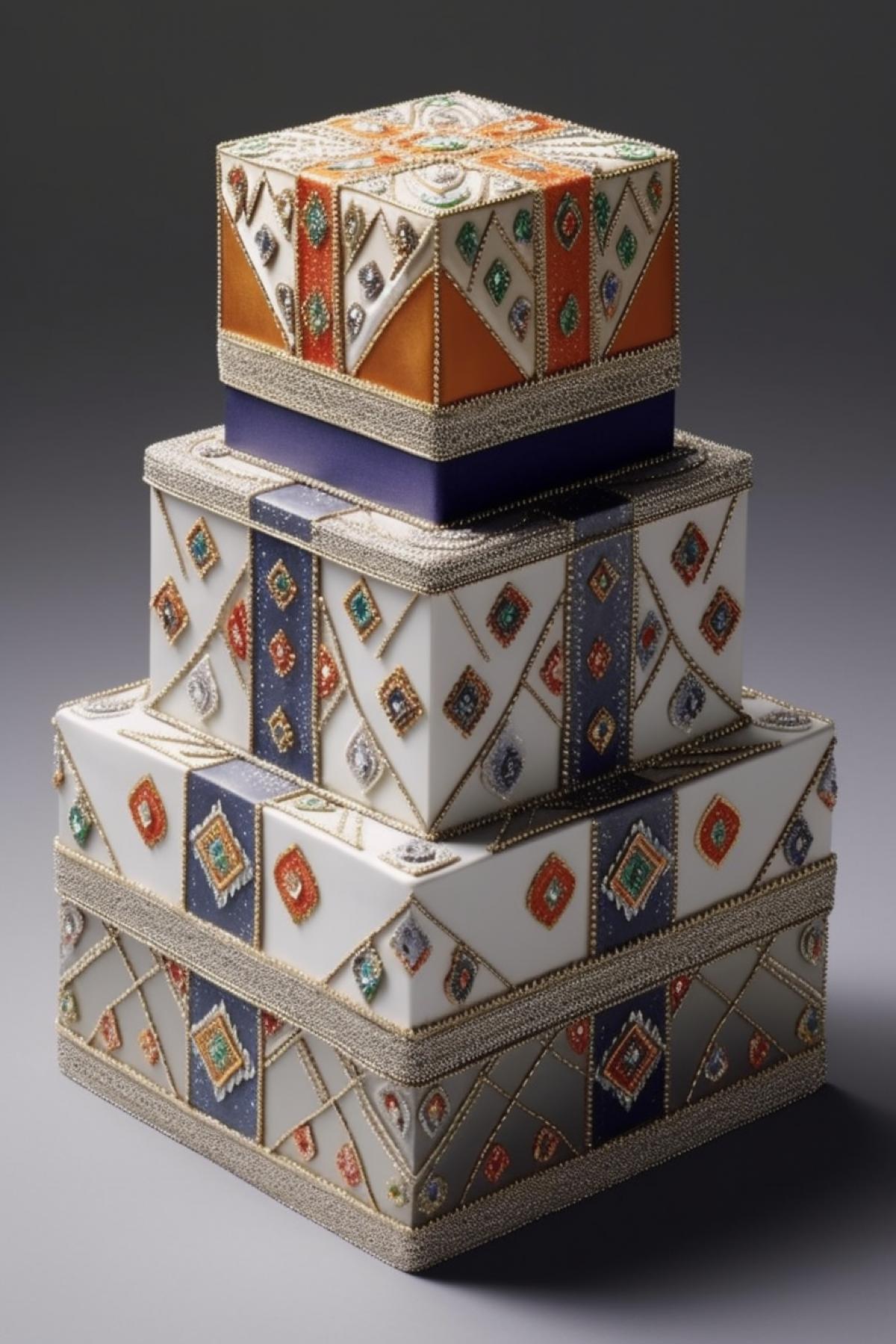 Jewelry cake made of silver and gold with gems