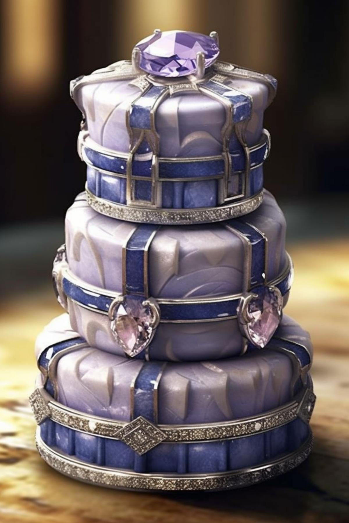 Jewelry cake made of silver with fluorites and kyanite