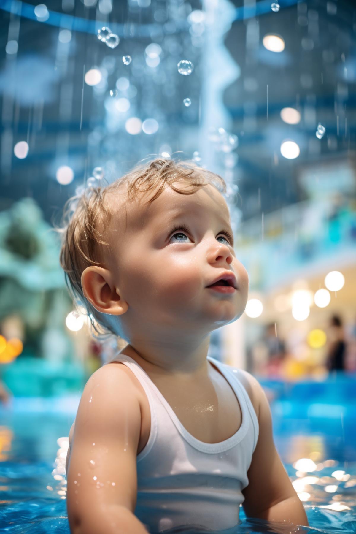 photo of the 5-year-old baby surprised reflecting wonders of Aquapark amusement rides