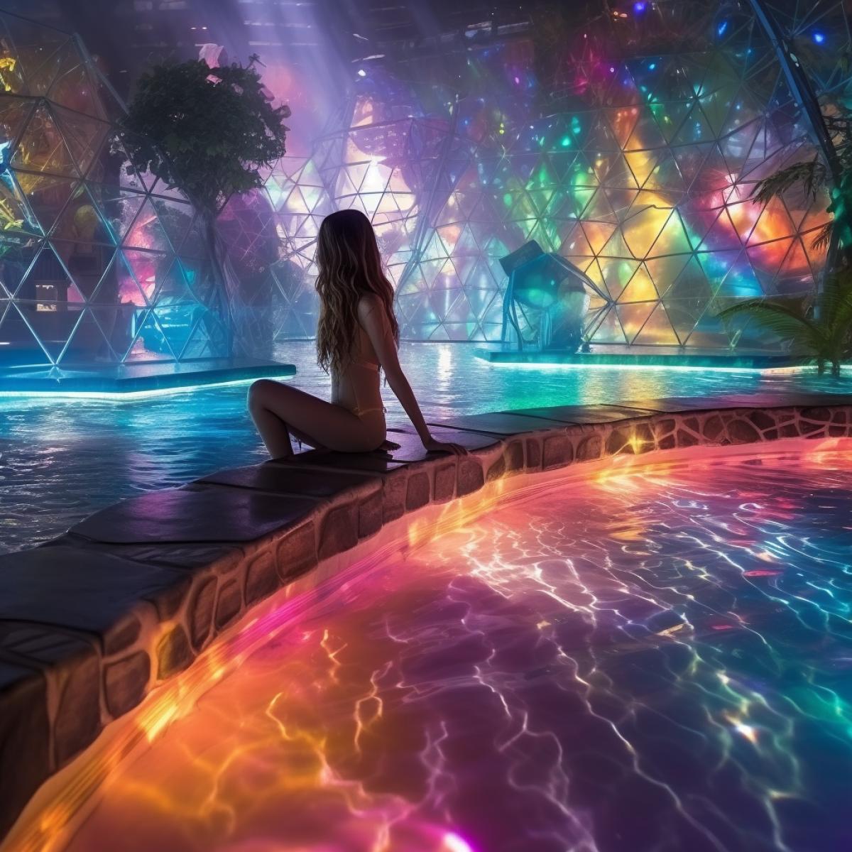 a girl in water pool aquapark , Phantasmal Iridescent