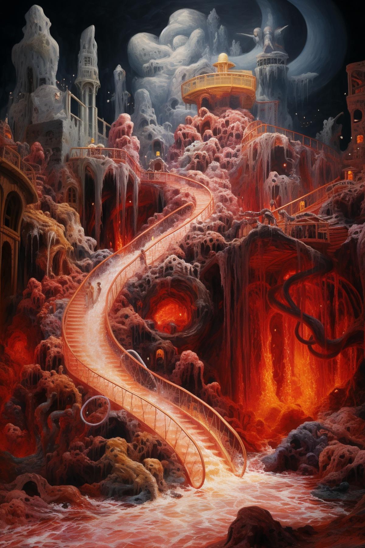 Aquapark in hell surrealistic modern art frightening