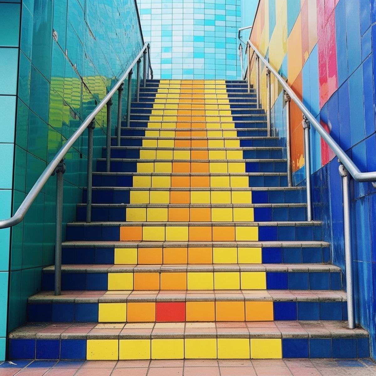 Fusion style staircase, Bright colors. New life, staircase to nowhere, path, travel, live picture