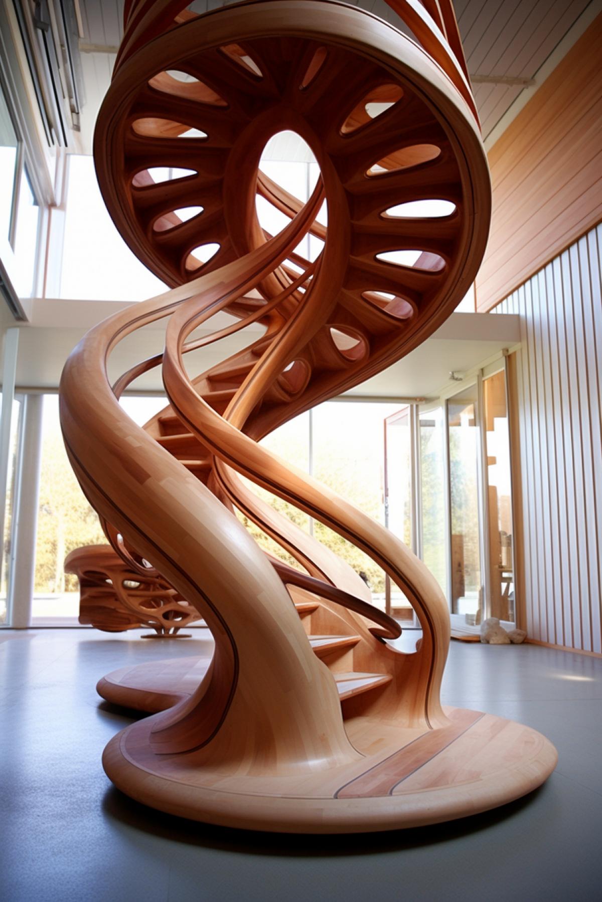 Double Möbius stairways made of polished wood impossible polydimentional space